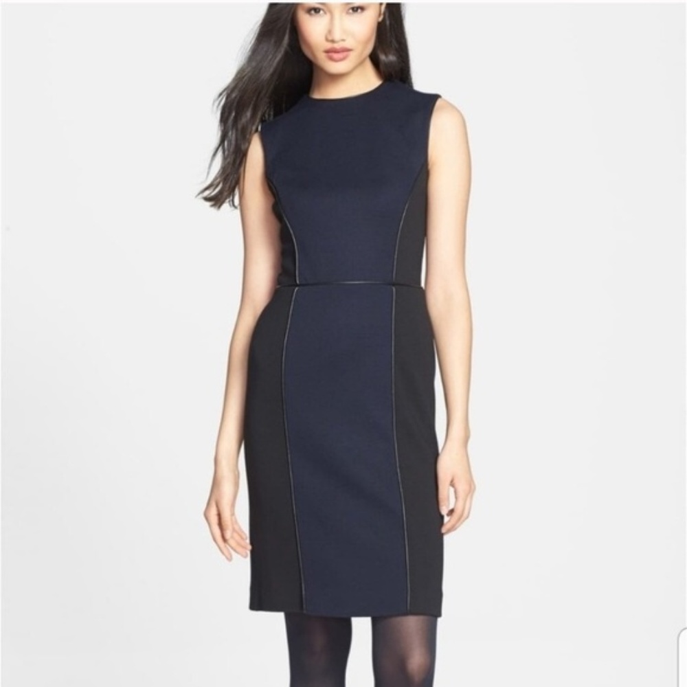 Tory Burch Navy/Black  Ponte Wool Sheath Dress L